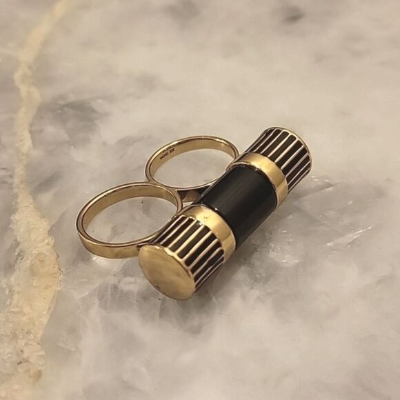 Rachel Zoe Jewelry - NEW Rachel Zoe Art Deco Multi Finger Barrel Statment Ring 14kt Gold Black Sz 7 8